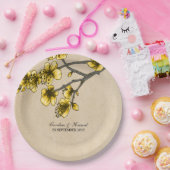 Gelbe Vintage Kirschblüten PapierTeller (Party)