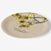 Gelbe Vintage Kirschblüten PapierTeller (Schrägansicht)