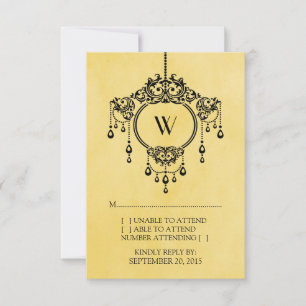 Gelbe Vintage Kronleuchter-Antwortkarte RSVP Karte