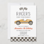 Gelbe Vintage Rennwagen Einladung zum Geburtstag (Vorderseite)