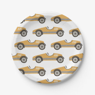 Gelbe Vintage-Rennwagen-Geburtstags-Papierteller Pappteller