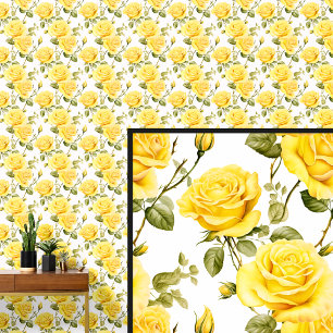 Gelbe Vintage Rose Blumenblume Shabby Chic auf Wei Tapete