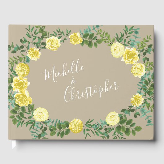 Gelbe Vintage Rose Elegante Hochzeit Gästebuch (Vorderseite)