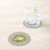 Gelbe Vintage Rose Elegante Hochzeit Runder Pappuntersetzer (Vor Ort)