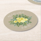 Gelbe Vintage Rose Elegante Hochzeit Runder Pappuntersetzer (Angewinkelt)