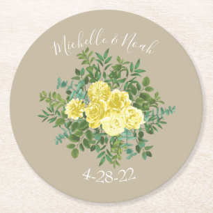 Gelbe Vintage Rose Elegante Hochzeit Runder Pappuntersetzer