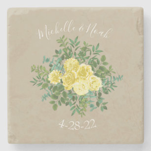 Gelbe Vintage Rose Elegante Hochzeit Steinuntersetzer