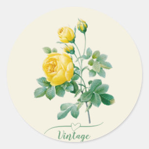 Gelbe Vintage-Rose Fine Art Runder Aufkleber