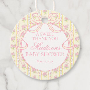 Gelbe Vintage-verschlungene Blumen-Baby-Party-Krei Geschenkanhänger