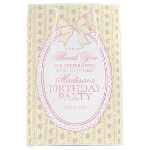 Gelbe Vintage-verschlungene Blumen Geburtstagsfeie Mittlere Geschenktüte
