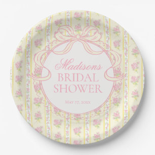 Gelbe Vintage-verschlungene florale Brautparty Pappteller