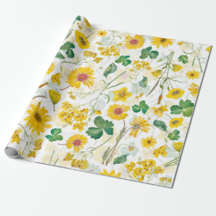 Gelbe Vintage Wildblume Wiese Geschenkpapier