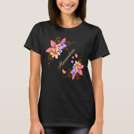 Gelbe violette Blumen Abstraktes Aquarellmuster T-Shirt