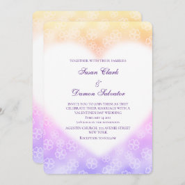 Gelbe violette Blumen HerzValentinische Hochzeit Einladung