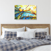 Gelbe Vögel Aquarell Print Leinwand 20x13 (Insitu (Schlafzimmer))