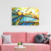 Gelbe Vögel Aquarell Print Leinwand 20x13 (Insitu (Wohnzimmer))