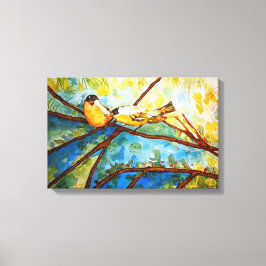 Gelbe Vögel Aquarell Print Leinwand 20x13