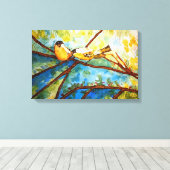 Gelbe Vögel Aquarell Print Leinwand 20x13 (Insitu (Holzboden))