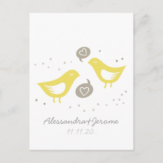 Gelbe Vögel, die sprechen, verließ eine Note Hinweiskarte (Vorderseite)