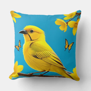 🌿 Gelbe Vogel-Kissen-Zweig-Blumen-Natur-Dekoratio Kissen