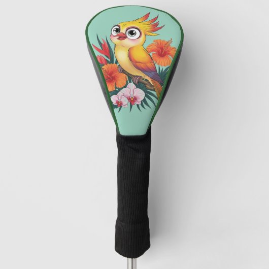 Gelbe Vögel mit Blume Golf Headcover (Vorderseite)