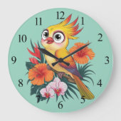 Gelbe Vögel mit Blume Große Wanduhr (Vorderseite)