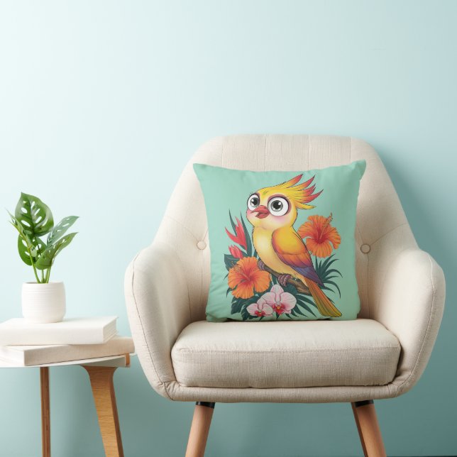 Gelbe Vögel mit Blume Kissen (Stuhl )