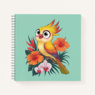 Gelbe Vögel mit Blume Notizblock