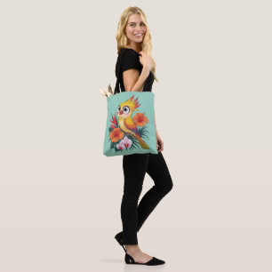 Gelbe Vögel mit Blume Tasche