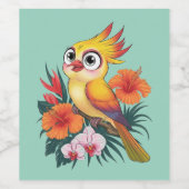 Gelbe Vögel mit Blume Weinetikett (Einzelnes Label)