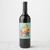 Gelbe Vögel mit Blume Weinetikett (Vorderseite)