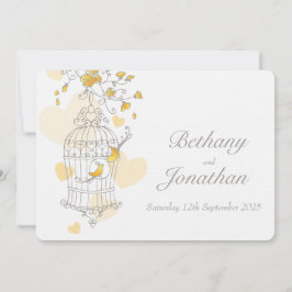 Gelbe Vögel öffnen Käfig Brauteinladung Einladung