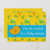 Gelbe Vogelbaby-Dusche Einladung (Vorne/Hinten)