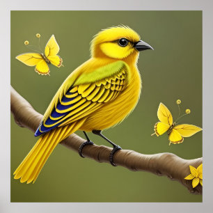 🐤Gelbe Vogelzweig Natur-Wandkunst Poster