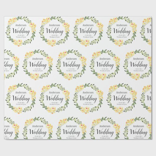 Gelbe W/C-Blume - Namen und Datum der weißen Hochz Geschenkpapier (Flach)
