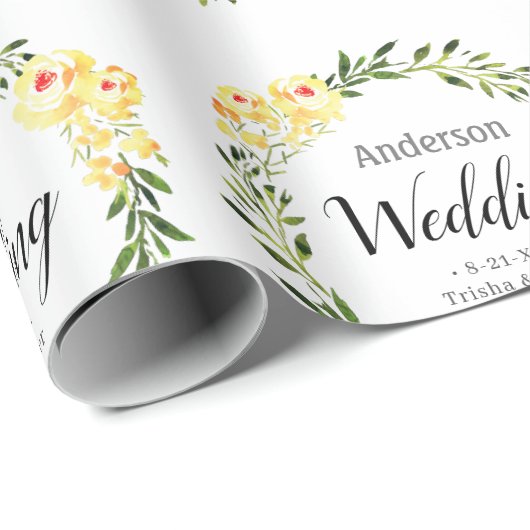 Gelbe W/C-Blume - Namen und Datum der weißen Hochz Geschenkpapier (Rolleneckpunkt)