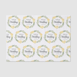 Gelbe W/C-Blume - Namen und Datum der weißen Hochz Seidenpapier