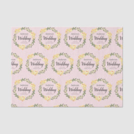 Gelbe W/C-Blume - Namen und Datum Rosa Hochzeit Seidenpapier