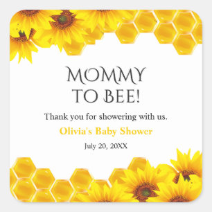 Gelbe Waben-Mommy-to-Bee-Baby-Party  Quadratischer Aufkleber