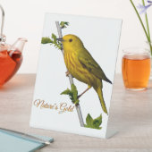 Gelbe Warbler "Nature's Gold" gedruckte Kunstkarte Sockelschild (In Situ)