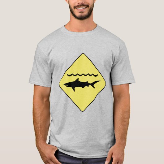 Gelbe 'Warn-Hai'-Schilder T-Shirt (Vorderseite)