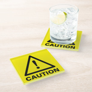 Gelbe Warnschild kühle Glas Trinkuntersetzer Glasuntersetzer