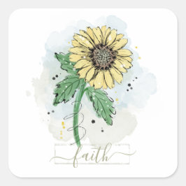 Gelbe Wasserfarbe Blume Glaube Quadratischer Aufkleber