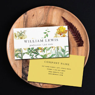 Gelbe Wasserfarbe Blüten & Grüne Beruflich Visitenkarte