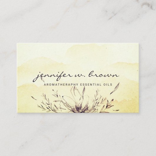 Gelbe Wasserfarbe botanische ätherische Öle Blätte Visitenkarte (Vorderseite)