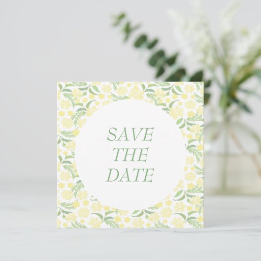 Gelbe Wasserfarbe Elegante Hochzeit mit Flora Save The Date (Stehend Vorderseite)