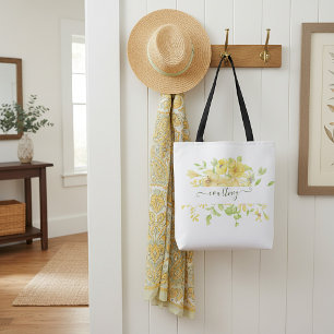 Gelbe Wasserfarbe floral personalisiert   Tasche