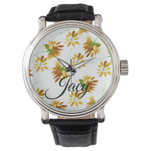 Gelbe Wasserfarbe Florale Schriftzug Muttertag Armbanduhr