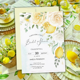 Gelbe Wasserfarbe Rose und ZitronenBrautparty Einladung