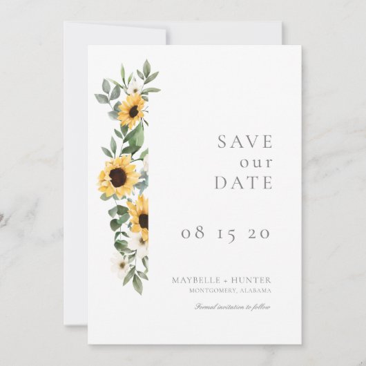 Gelbe Wasserfarbe Sonnenblumen und Hochzeit von Wi Save The Date (Vorderseite)